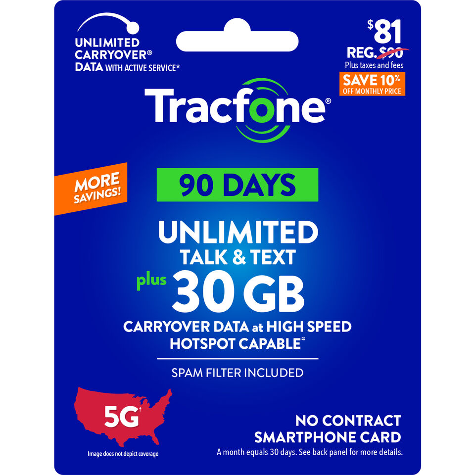 Tracfone $81 Unlimited Talk & Text, 30 GB of Data/90 Days Refill/TopUp FAST 🔥🔥🔥